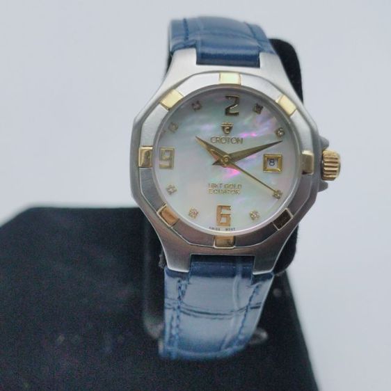 นาฬิกาผู้หญิง แบรนด์ Croton ขนาด 28มม.เครื่อง quartz กันน้ำ 5atm 18KT Gold Eduator  หน้าปัดมุกเลขเพชร สายหนังใหม่พร้อมใช้ครับ รูปที่ 8
