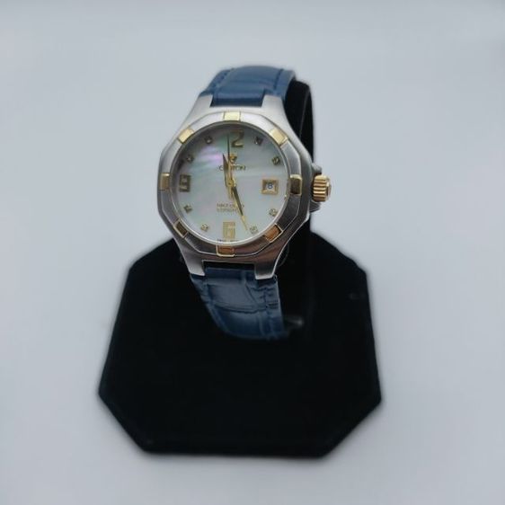 นาฬิกาผู้หญิง แบรนด์ Croton ขนาด 28มม.เครื่อง quartz กันน้ำ 5atm 18KT Gold Eduator  หน้าปัดมุกเลขเพชร สายหนังใหม่พร้อมใช้ครับ รูปที่ 3