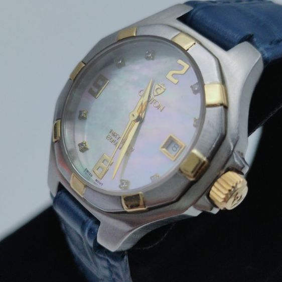 นาฬิกาผู้หญิง แบรนด์ Croton ขนาด 28มม.เครื่อง quartz กันน้ำ 5atm 18KT Gold Eduator  หน้าปัดมุกเลขเพชร สายหนังใหม่พร้อมใช้ครับ รูปที่ 6