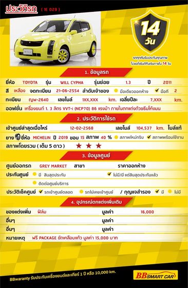 Toyota Will 2011 1.3 Cypha Sedan เบนซิน ไม่ติดแก๊ส เกียร์อัตโนมัติ เหลือง รูปที่ 2