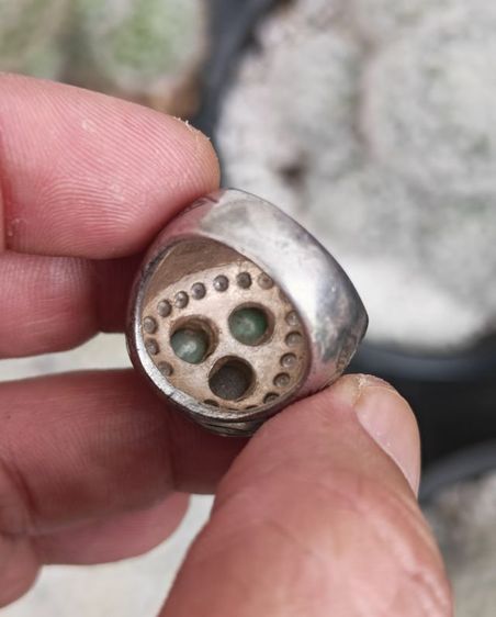 แหวนเงินแท้ หัวฝังมรกตและพลอยขาว งานเก่างานนอก สวบหายากมาก ราคาแบ่งปันครับ รูปที่ 8