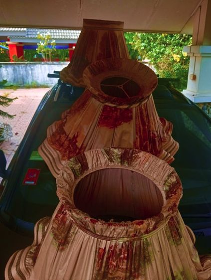 ฝรั่งเศส..โป๊ะผ้าโคมไฟจีบสบัดเก่าโบราณจากฝรั่งเศสขนาดใหญ่สภาพเยี่ยม รูปที่ 5