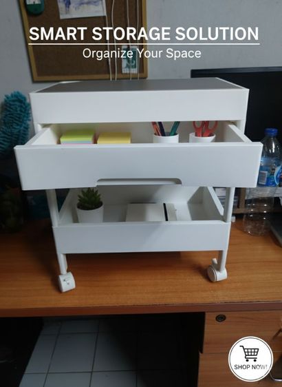 หิ้งหลายชั้นที่เปิดโล่ง ชั้นวางของโครงพลาสติกของ 2 ชั้นมีล้อ