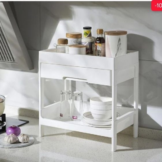 ชั้นวางของโครงพลาสติกของ 2 ชั้นมีล้อ รูปที่ 3