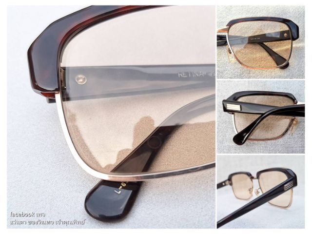 แว่นตาโอเวอร์ไซซ์–โบรว์ไลน์—แฮนด์คราฟท์ยุคโชวะ RETINA–เรตินา  มือหนึ่ง–New Old Stock กรอบทองคำแท้–หุ้ม 12K GF เลนส์กระจกคริสตัลฝรั่งเศส สีน้ำตาล–โกลเดนร็อด...Authentic Vintage RETINA Handcrafted in Tokyo, Japan รูปที่ 4