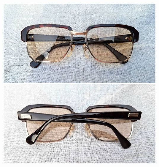 แว่นตาโอเวอร์ไซซ์–โบรว์ไลน์—แฮนด์คราฟท์ยุคโชวะ RETINA–เรตินา  มือหนึ่ง–New Old Stock กรอบทองคำแท้–หุ้ม 12K GF เลนส์กระจกคริสตัลฝรั่งเศส สีน้ำตาล–โกลเดนร็อด...Authentic Vintage RETINA Handcrafted in Tokyo, Japan รูปที่ 3