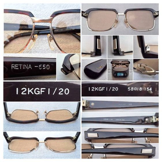 แว่นตาโอเวอร์ไซซ์–โบรว์ไลน์—แฮนด์คราฟท์ยุคโชวะ RETINA–เรตินา  มือหนึ่ง–New Old Stock กรอบทองคำแท้–หุ้ม 12K GF เลนส์กระจกคริสตัลฝรั่งเศส สีน้ำตาล–โกลเดนร็อด...Authentic Vintage RETINA Handcrafted in Tokyo, Japan รูปที่ 5