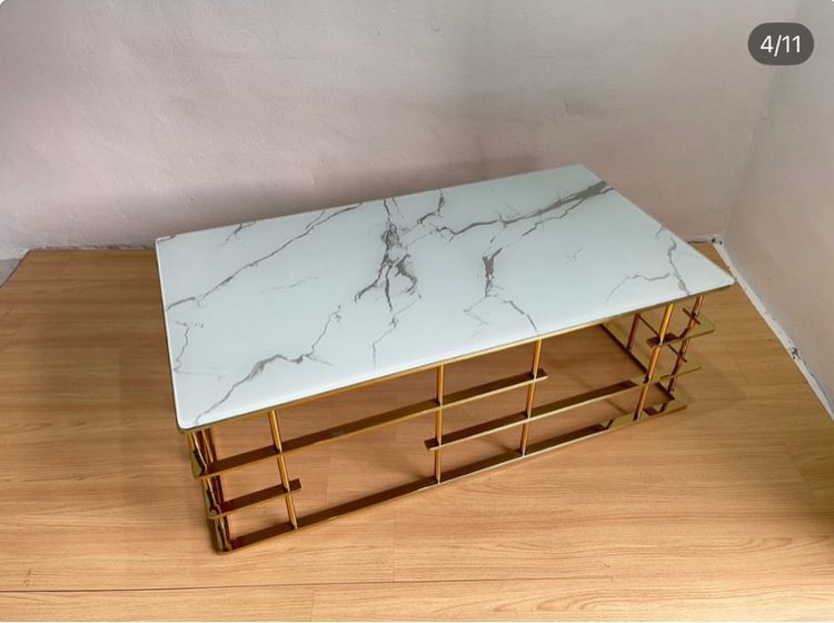 🔥 kare coffer table  โต๊ะกระจกลาย หินอ่อนขาเป็นเหล็ก รูปที่ 4