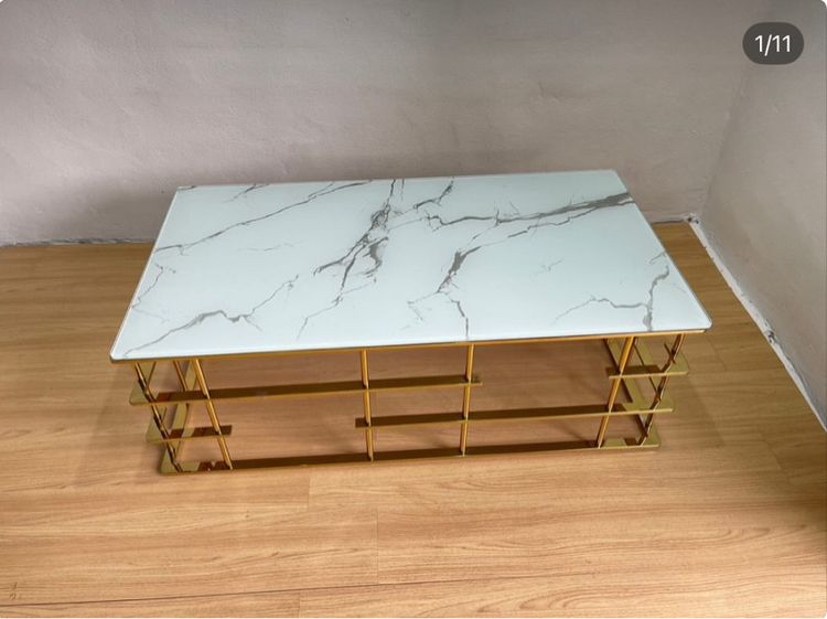 🔥 kare coffer table  โต๊ะกระจกลาย หินอ่อนขาเป็นเหล็ก