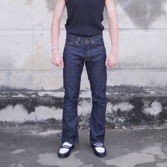 กางเกงยีนส์ ผ้าดิบญี่ปุ่น 15.8 oz ริมรุ้ง ทรง Bootcut งาน custom เอว 30 แบรนด์ดอกคูณ รูปที่ 7