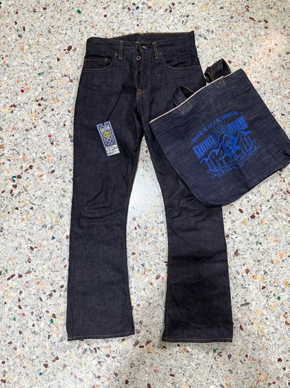ฟ้า อื่นๆ ไม่มีแขน กางเกงยีนส์ ผ้าดิบญี่ปุ่น 15.8 oz ริมรุ้ง ทรง Bootcut งาน custom เอว 30 แบรนด์ดอกคูณ
