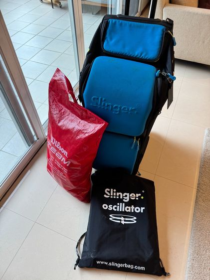 Slinger Tennis Ball Launcher Full Set with Battery Remote  Wilson Pro Staff 97 Racket  Extra Racket 150 Tennis Balls