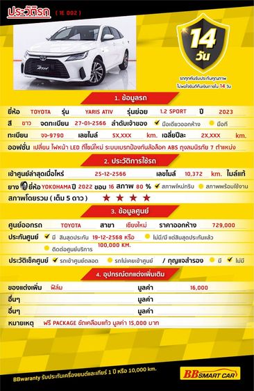 Toyota Yaris ATIV 2023 1.2 Sport Sedan เบนซิน ไม่ติดแก๊ส เกียร์อัตโนมัติ ขาว รูปที่ 2