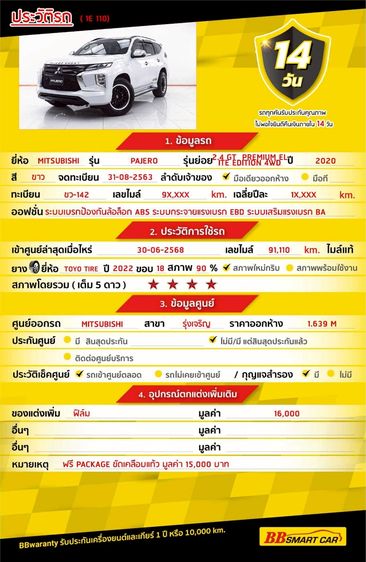 Mitsubishi Pajero Sport 2020 2.4 GT Premium Elite Edition 4WD Utility-car ดีเซล ไม่ติดแก๊ส เกียร์อัตโนมัติ ขาว รูปที่ 2