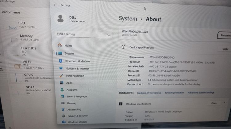DELL Vostro 3510 i5 Gen11 การ์ดจอ MX350 2GB จอ15.6นิ้ว RAM8GB SSD512Gb มือ2 รูปที่ 10