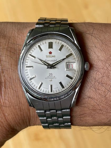 TITONI AIRMASTER 25J ROTOMATIC SILVER DIAL DATE SWISS WATCH VINTAGE MEN รูปที่ 14