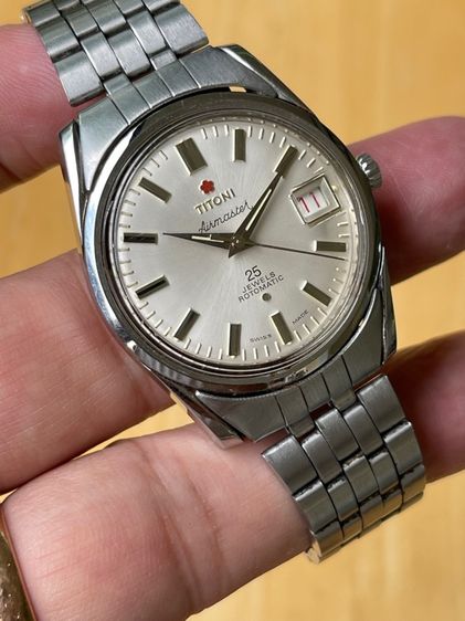 TITONI AIRMASTER 25J ROTOMATIC SILVER DIAL DATE SWISS WATCH VINTAGE MEN รูปที่ 10