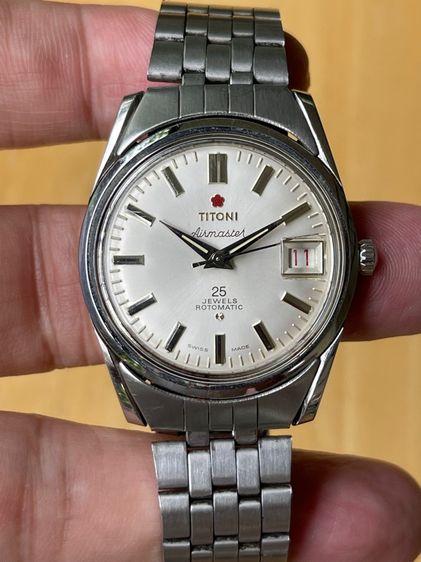 TITONI AIRMASTER 25J ROTOMATIC SILVER DIAL DATE SWISS WATCH VINTAGE MEN รูปที่ 8