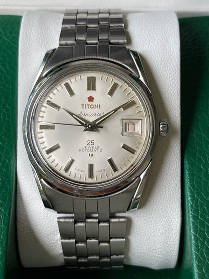 TITONI AIRMASTER 25J ROTOMATIC SILVER DIAL DATE SWISS WATCH VINTAGE MEN รูปที่ 3