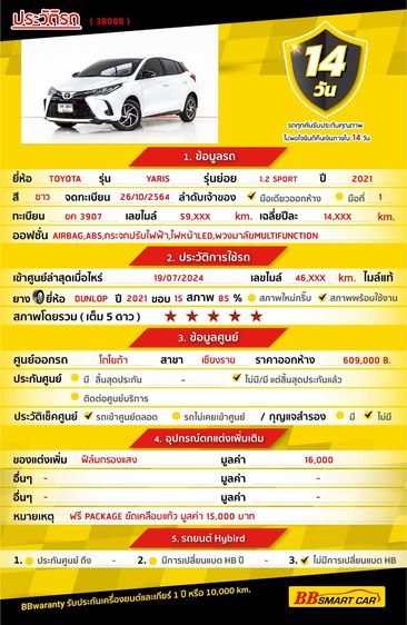 Toyota Yaris 2021 1.2 Sport Sedan เบนซิน ไม่ติดแก๊ส เกียร์อัตโนมัติ ขาว รูปที่ 2