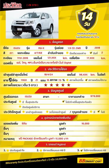 Isuzu MU-X 2018 1.9 Utility-car ดีเซล ไม่ติดแก๊ส เกียร์อัตโนมัติ เทา รูปที่ 2