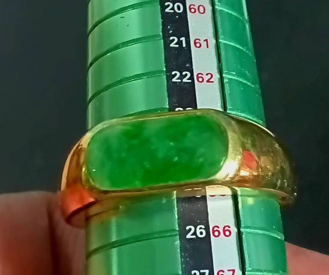 แหวนหยกพม่าแท้เจได A JADE ธรรมชาติ ตัวเรือนเงิน92.5 ชุบทอง มีใบรับรอง JADE FOR YOU รูปที่ 9