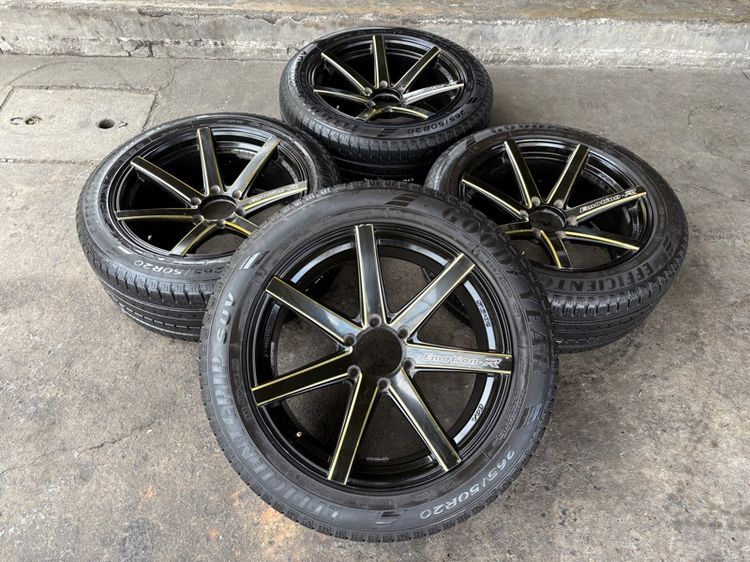 ล้อแม็กขอบ20 EMOTION-R 6รู139 กว้าง9.5 ออฟ20 มีรอยตามการใช้งาน พร้อมยางGOODYEAR265-50-20 ปี22 ปีแท้  