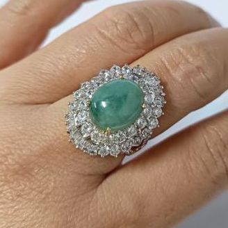 แหวนหยกแท้ล้อมด้วยเพชร cz รูปที่ 2