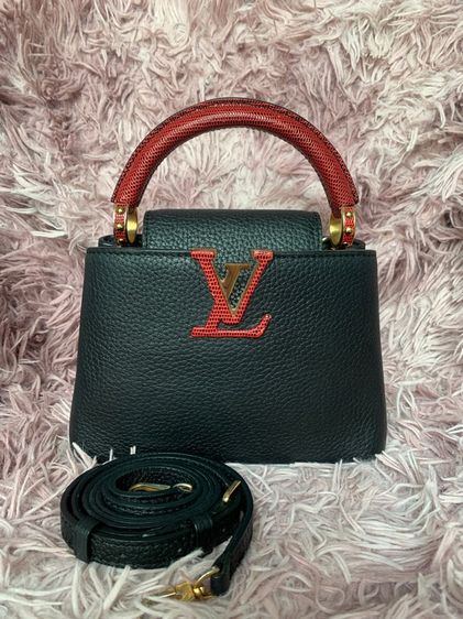 หญิง ดำ หนังแท้ Louis Vuitton LV Capucines Mini ปี 2017