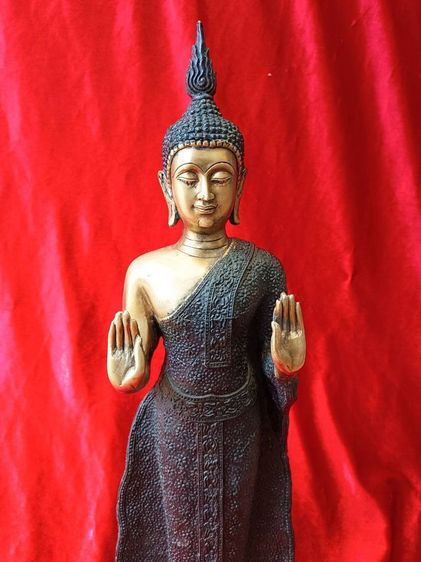 พระพุทธรูป ปางห้ามสมุทร วัดหน้าพระเมรุ ปี2548 เนื้อทองเหลือง สูง23.5นิ้ว รูปที่ 2