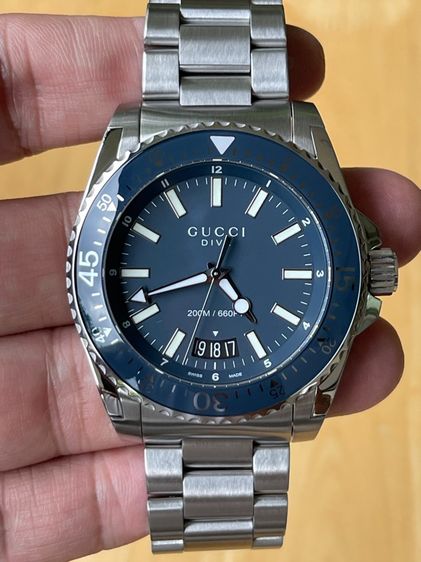 GUCCI Dive 45 mm Stainless Steel Blue Dial Men’s Quartz Watch YA136203 รูปที่ 7
