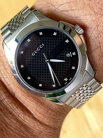 GUCCI G Timeless 38 mm Diamond 12P Black Dial Men’s Date Watch Original YA126405 รูปที่ 18