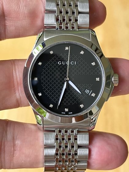 GUCCI G Timeless 38 mm Diamond 12P Black Dial Men’s Date Watch Original YA126405 รูปที่ 10