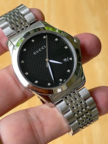 GUCCI G Timeless 38 mm Diamond 12P Black Dial Men’s Date Watch Original YA126405 รูปที่ 12