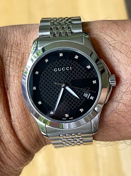 GUCCI G Timeless 38 mm Diamond 12P Black Dial Men’s Date Watch Original YA126405 รูปที่ 15
