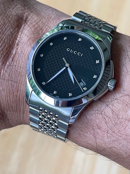 GUCCI G Timeless 38 mm Diamond 12P Black Dial Men’s Date Watch Original YA126405 รูปที่ 16