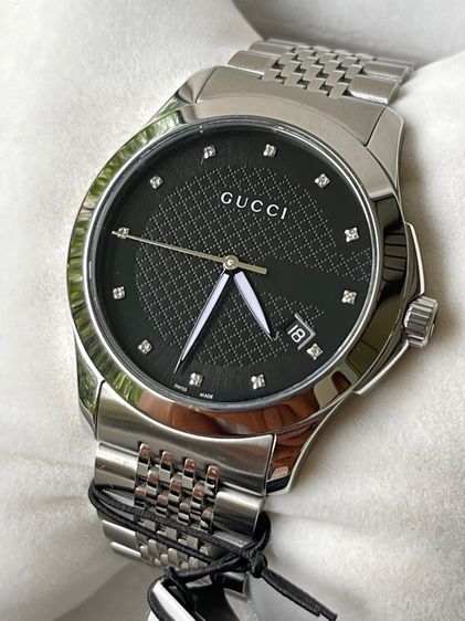 ดำ GUCCI G Timeless 38 mm Diamond 12P Black Dial Men’s Date Watch Original YA126405