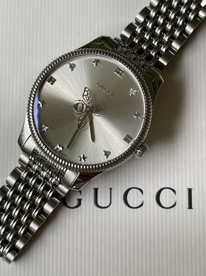 GUCCI G Timeless Watch Steel 36mm Silver Api Star Swiss Men’s Watch  YA1264153 รูปที่ 9