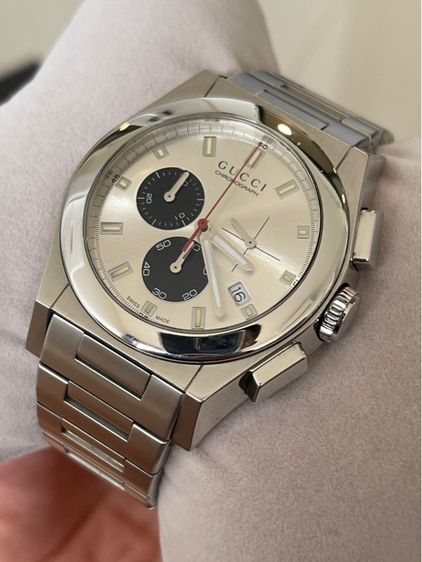 GUCCI PANTHEON Chronograph 43 mm Swiss Quartz Watch 115.2 YA115236 Silver  รูปที่ 4