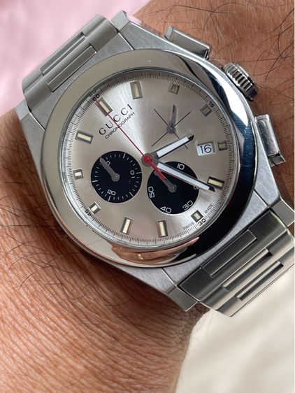 GUCCI PANTHEON Chronograph 43 mm Swiss Quartz Watch 115.2 YA115236 Silver  รูปที่ 17