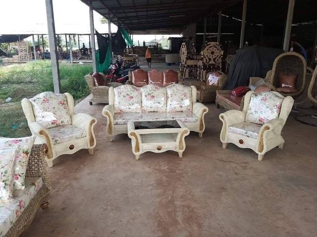 น้ำตาลเข้ม ไม้ 4+ ที่นั่ง โซฟาหวาย