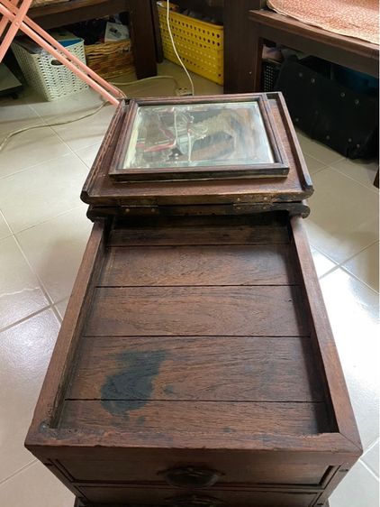 โต๊ะเครื่องแป้งไม้สักโบราณ  (คันฉ่องโบราณ) รูปที่ 2