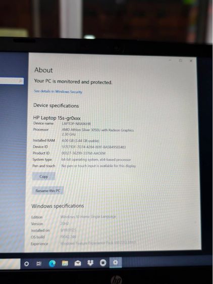  hp จอ 15.6 นิ้ว สเปก AMD Athlon Silver 3050U  แรม 4 GB รูปที่ 3