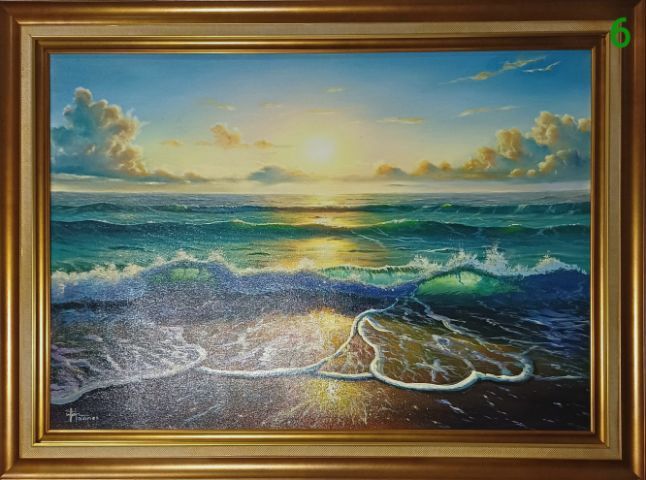 ภาพวาดสีน้ำมันบนผืนผ้าใบ(Oil on Canvas) ชื่อ"ทะเลสวยยามเช้าที่สมุย" เป็นภาพวาดจริง Original พร้อมกรอบ สวยมาก ทั้งภาพและกรอบไม่มีตำหนิใดๆ รูปที่ 8