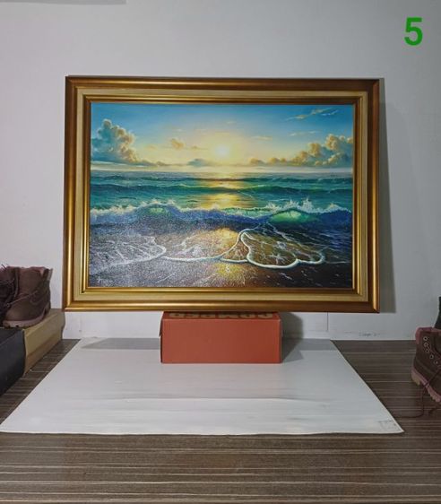 ภาพวาดสีน้ำมันบนผืนผ้าใบ(Oil on Canvas) ชื่อ"ทะเลสวยยามเช้าที่สมุย" เป็นภาพวาดจริง Original พร้อมกรอบ สวยมาก ทั้งภาพและกรอบไม่มีตำหนิใดๆ รูปที่ 7