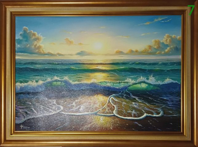 ภาพวาดสีน้ำมันบนผืนผ้าใบ(Oil on Canvas) ชื่อ"ทะเลสวยยามเช้าที่สมุย" เป็นภาพวาดจริง Original พร้อมกรอบ สวยมาก ทั้งภาพและกรอบไม่มีตำหนิใดๆ รูปที่ 2