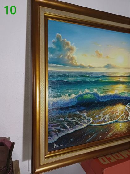 ภาพวาดสีน้ำมันบนผืนผ้าใบ(Oil on Canvas) ชื่อ"ทะเลสวยยามเช้าที่สมุย" เป็นภาพวาดจริง Original พร้อมกรอบ สวยมาก ทั้งภาพและกรอบไม่มีตำหนิใดๆ รูปที่ 4