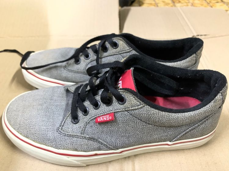 VANS รองเท้าผ้าใบสีเทา พื้นขาวขอบแดง ของแท้ รูปที่ 6
