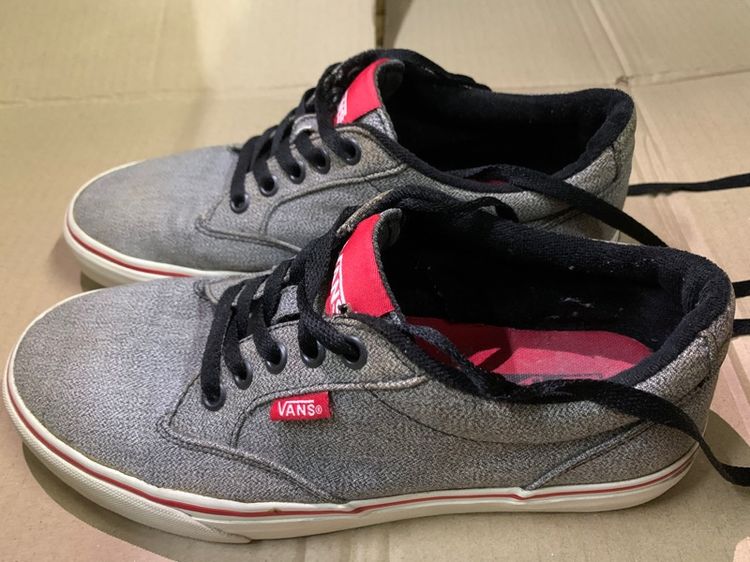VANS รองเท้าผ้าใบสีเทา พื้นขาวขอบแดง ของแท้ รูปที่ 4