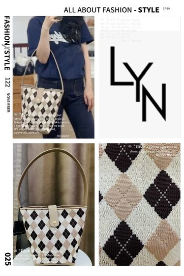 หญิง หลากสี ผ้า กระเป๋าLYN Bucket Bag  งานเทียบ สีลายน้ำตาล ขาว ของใหม่